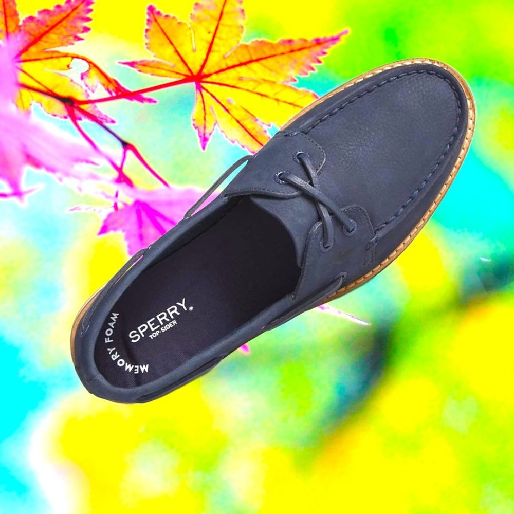 SPERRY Authentic Original Boat Shoes Rainbow Stacked Sole Leather Navy NEW Sz 9 - Picture 7 of 7
